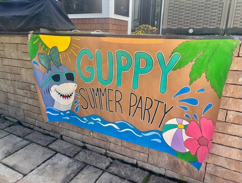 BackRoad Balloons hand-painted Guppy Summer Party banner